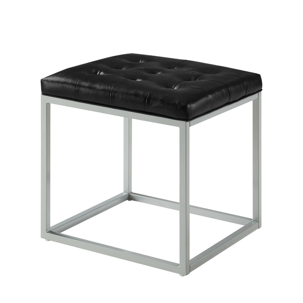 Homeroots 18" Black Faux Leather And Gray Cube Ottoman Black  487769