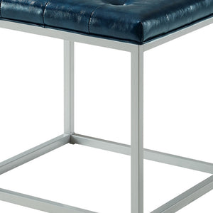 Homeroots 18" Blue Faux Leather And Gray Cube Ottoman Blue  487770