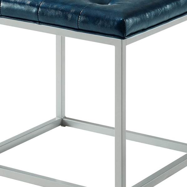 Homeroots 18" Blue Faux Leather And Gray Cube Ottoman Blue  487770