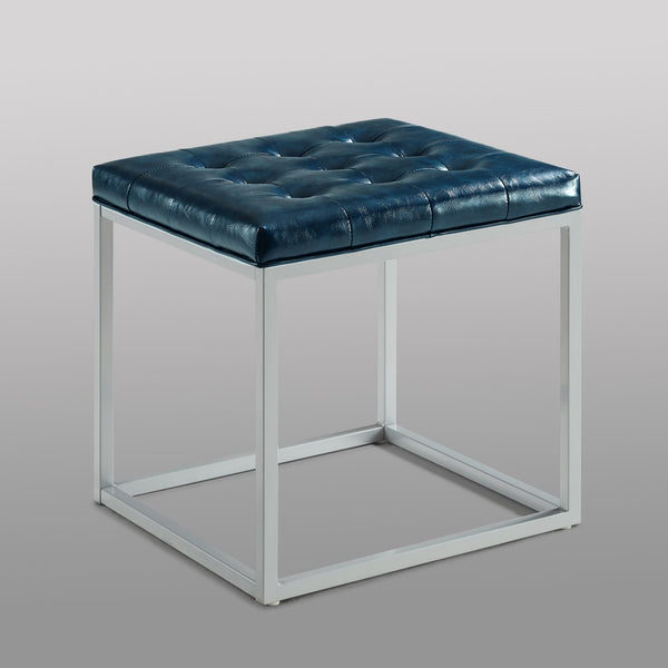 Homeroots 18" Blue Faux Leather And Gray Cube Ottoman Blue  487770