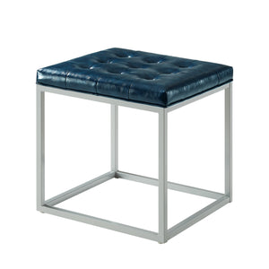 Homeroots 18" Blue Faux Leather And Gray Cube Ottoman Blue  487770