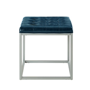 Homeroots 18" Blue Faux Leather And Gray Cube Ottoman Blue  487770