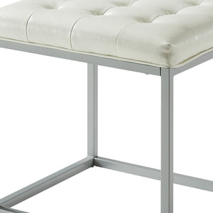 Homeroots 18" Cream Faux Leather And Gray Cube Ottoman Cream White  487771