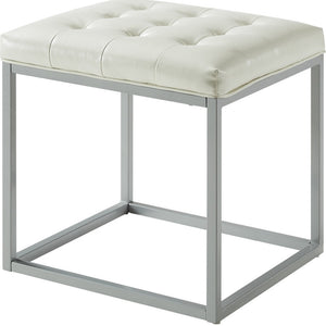 Homeroots 18" Cream Faux Leather And Gray Cube Ottoman Cream White  487771