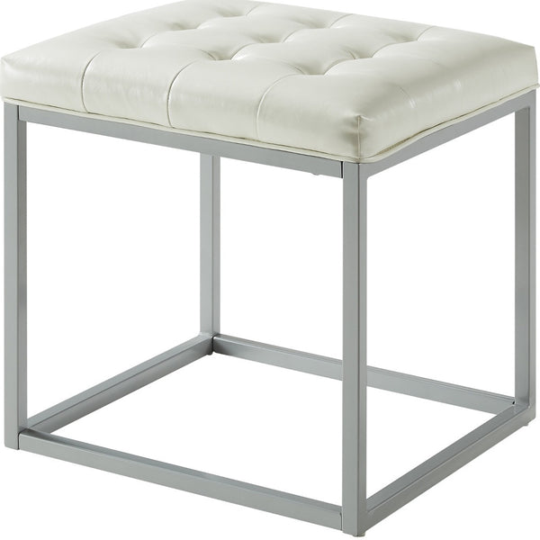 Homeroots 18" Cream Faux Leather And Gray Cube Ottoman Cream White  487771
