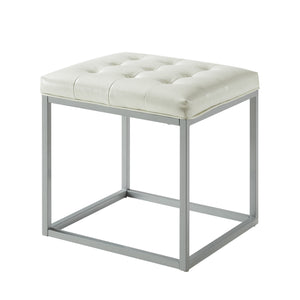 Homeroots 18" Cream Faux Leather And Gray Cube Ottoman Cream White  487771