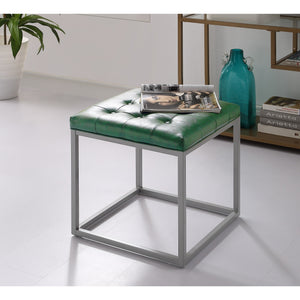 Homeroots 18" Green Faux Leather And Gray Cube Ottoman Green  487772