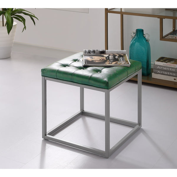 Homeroots 18" Green Faux Leather And Gray Cube Ottoman Green  487772