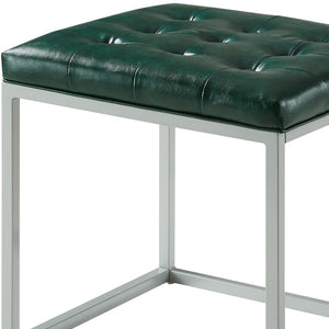 Homeroots 18" Green Faux Leather And Gray Cube Ottoman Green  487772