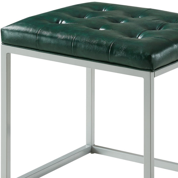 Homeroots 18" Green Faux Leather And Gray Cube Ottoman Green  487772