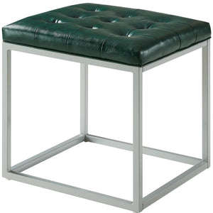 Homeroots 18" Green Faux Leather And Gray Cube Ottoman Green  487772