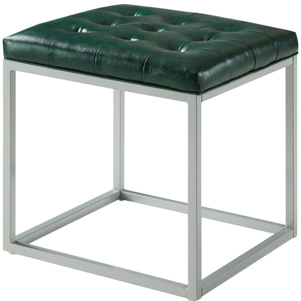 Homeroots 18" Green Faux Leather And Gray Cube Ottoman Green  487772