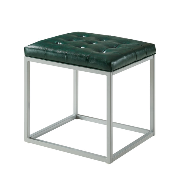Homeroots 18" Green Faux Leather And Gray Cube Ottoman Green  487772