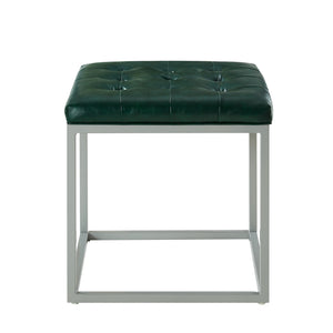 Homeroots 18" Green Faux Leather And Gray Cube Ottoman Green  487772