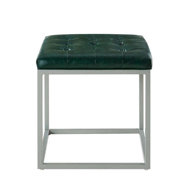 Homeroots 18" Green Faux Leather And Gray Cube Ottoman Green  487772