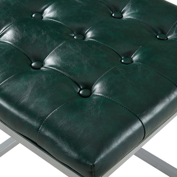 Homeroots 18" Green Faux Leather And Gray Cube Ottoman Green  487772