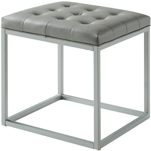 Homeroots 18" Gray Faux Leather Cube Ottoman Grey  487773