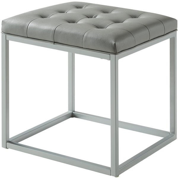 Homeroots 18" Gray Faux Leather Cube Ottoman Grey  487773