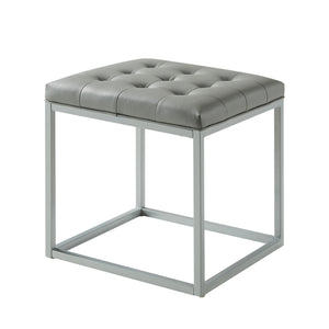 Homeroots 18" Gray Faux Leather Cube Ottoman Grey  487773