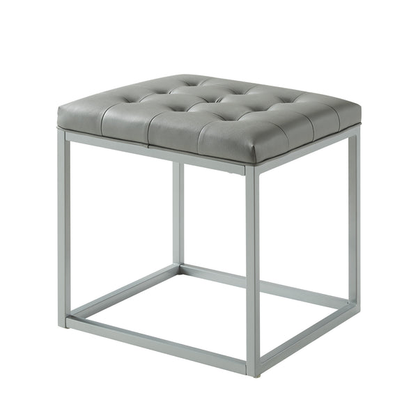 Homeroots 18" Gray Faux Leather Cube Ottoman Grey  487773