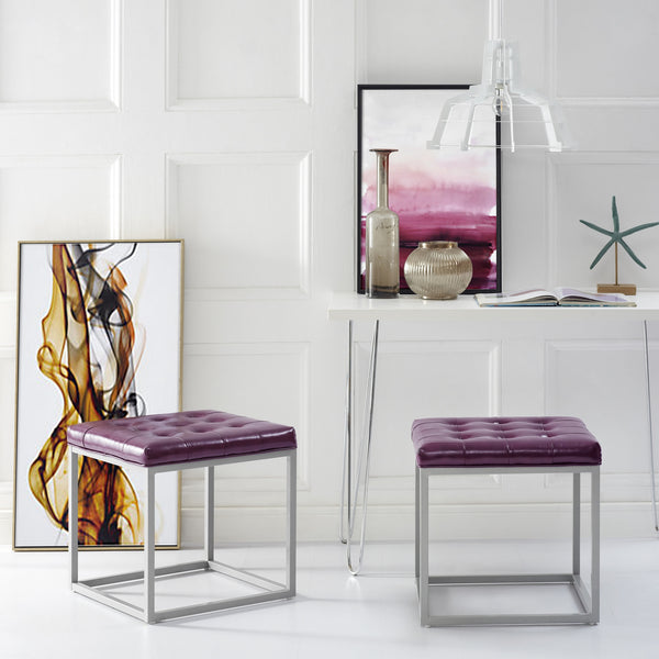 Homeroots 18" Purple Faux Leather And Gray Cube Ottoman Purple  487774