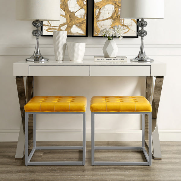 Homeroots 18" Yellow Faux Leather And Gray Cube Ottoman Yellow  487775