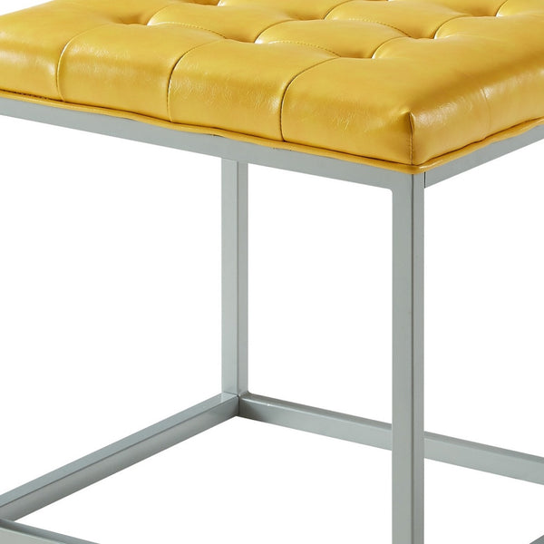 Homeroots 18" Yellow Faux Leather And Gray Cube Ottoman Yellow  487775