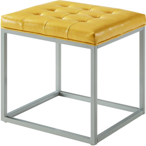 Homeroots 18" Yellow Faux Leather And Gray Cube Ottoman Yellow  487775