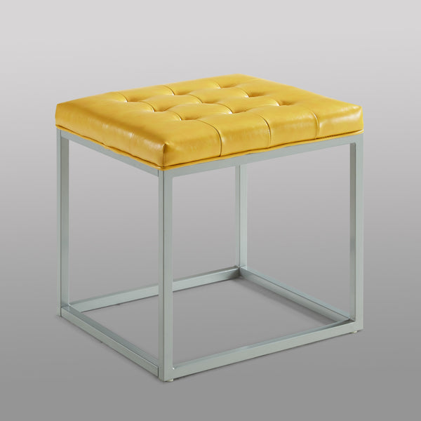 Homeroots 18" Yellow Faux Leather And Gray Cube Ottoman Yellow  487775