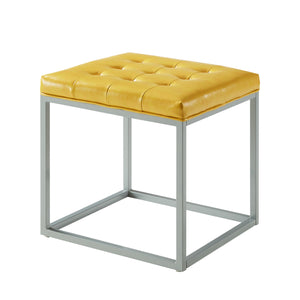Homeroots 18" Yellow Faux Leather And Gray Cube Ottoman Yellow  487775