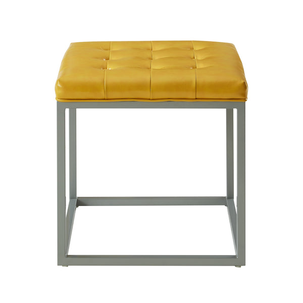 Homeroots 18" Yellow Faux Leather And Gray Cube Ottoman Yellow  487775