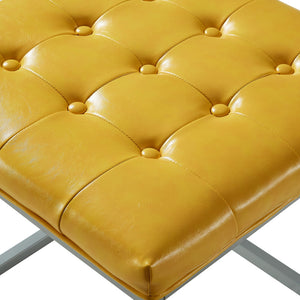 Homeroots 18" Yellow Faux Leather And Gray Cube Ottoman Yellow  487775