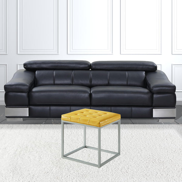 Homeroots 18" Yellow Faux Leather And Gray Cube Ottoman Yellow  487775