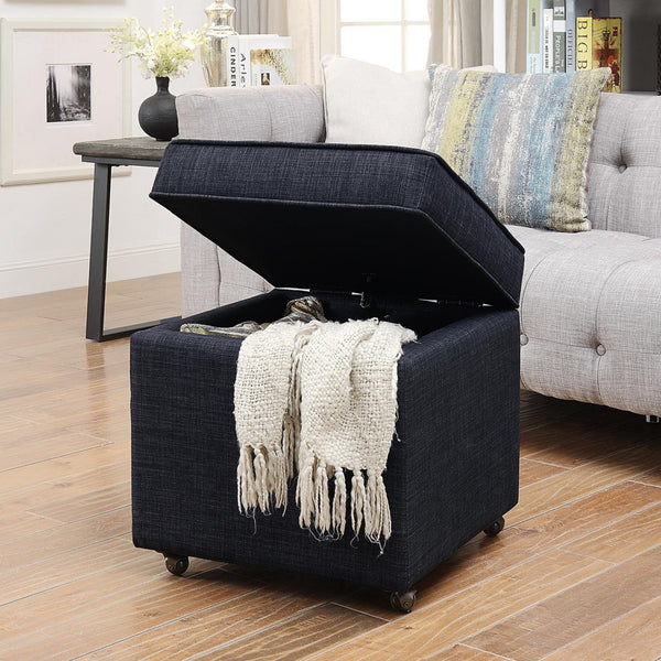 Homeroots 20" Charcoal Black Linen Rolling Storage Ottoman Black,Linen  487777