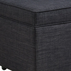 Homeroots 20" Charcoal Black Linen Rolling Storage Ottoman Black,Linen  487777