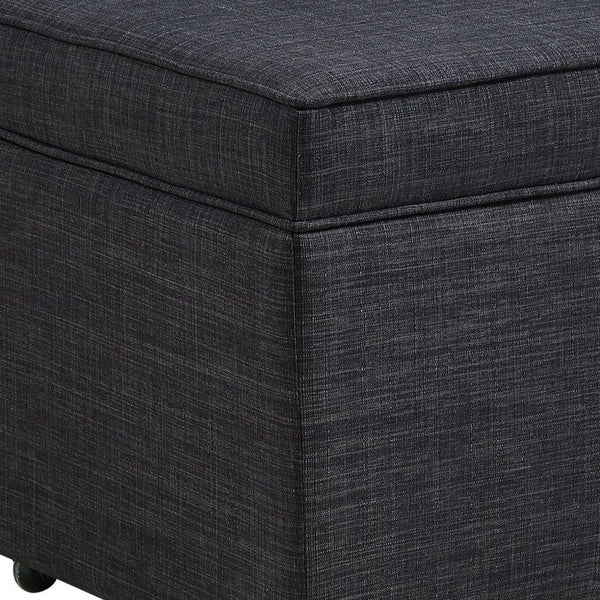Homeroots 20" Charcoal Black Linen Rolling Storage Ottoman Black,Linen  487777