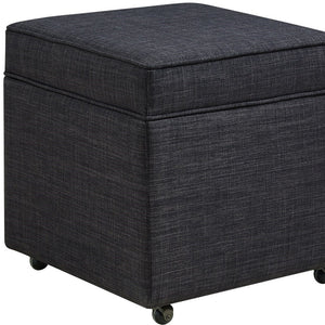 Homeroots 20" Charcoal Black Linen Rolling Storage Ottoman Black,Linen  487777