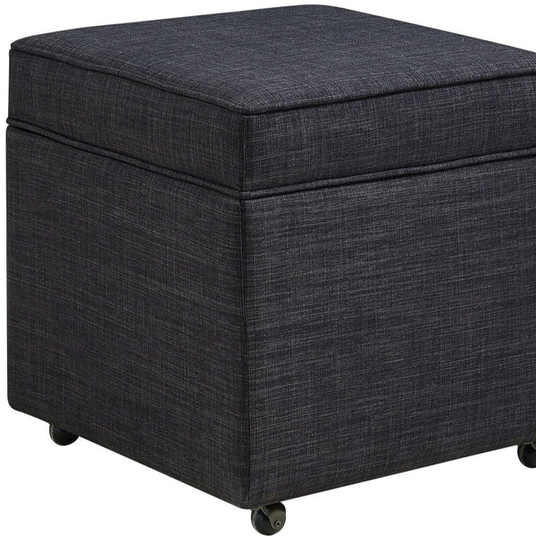 Homeroots 20" Charcoal Black Linen Rolling Storage Ottoman Black,Linen  487777