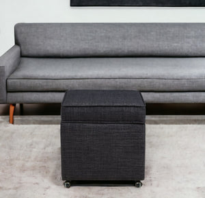 Homeroots 20" Charcoal Black Linen Rolling Storage Ottoman Black,Linen  487777