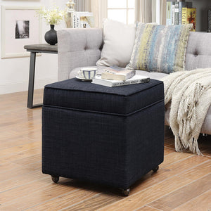 Homeroots 20" Charcoal Black Linen Rolling Storage Ottoman Black,Linen  487777