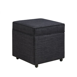Homeroots 20" Charcoal Black Linen Rolling Storage Ottoman Black,Linen  487777