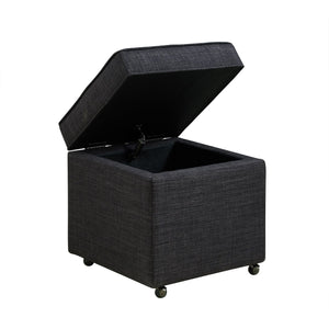 Homeroots 20" Charcoal Black Linen Rolling Storage Ottoman Black,Linen  487777