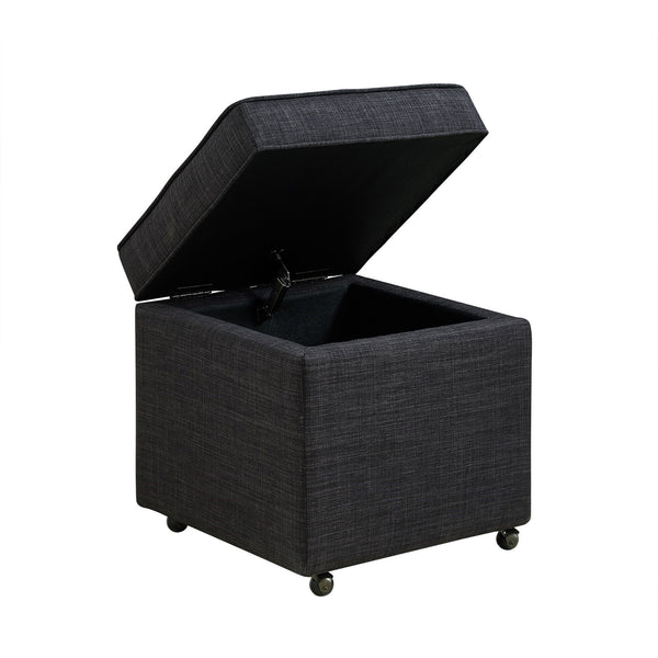 Homeroots 20" Charcoal Black Linen Rolling Storage Ottoman Black,Linen  487777