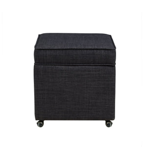 Homeroots 20" Charcoal Black Linen Rolling Storage Ottoman Black,Linen  487777