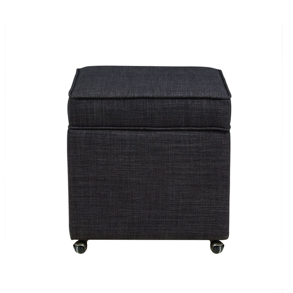 Homeroots 20" Charcoal Black Linen Rolling Storage Ottoman Black,Linen  487777