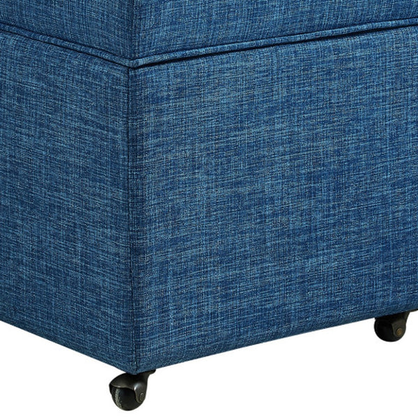 Homeroots 20" Blue Linen And Black Rolling Striped Storage Blue,Linen  487778