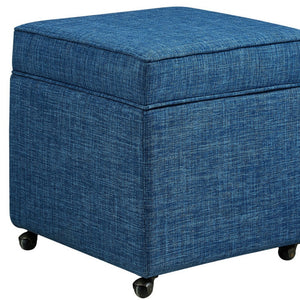 Homeroots 20" Blue Linen And Black Rolling Striped Storage Blue,Linen  487778