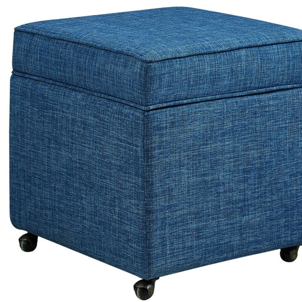 Homeroots 20" Blue Linen And Black Rolling Striped Storage Blue,Linen  487778