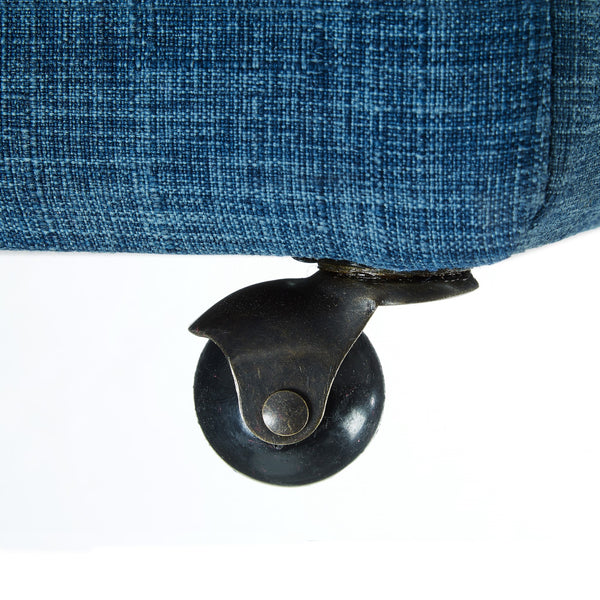 Homeroots 20" Blue Linen And Black Rolling Striped Storage Blue,Linen  487778