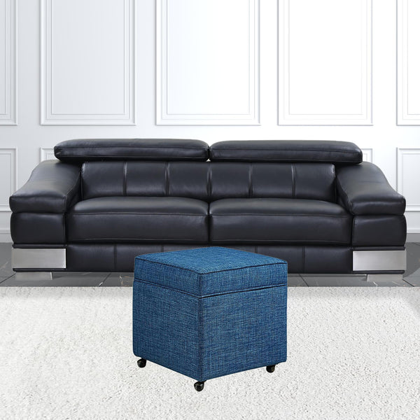 Homeroots 20" Blue Linen And Black Rolling Striped Storage Blue,Linen  487778